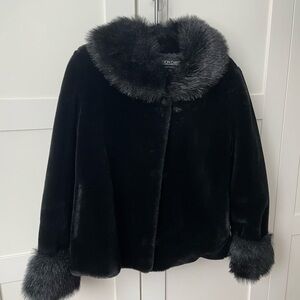 Vintage Cropped Black Faux Fur Jacket